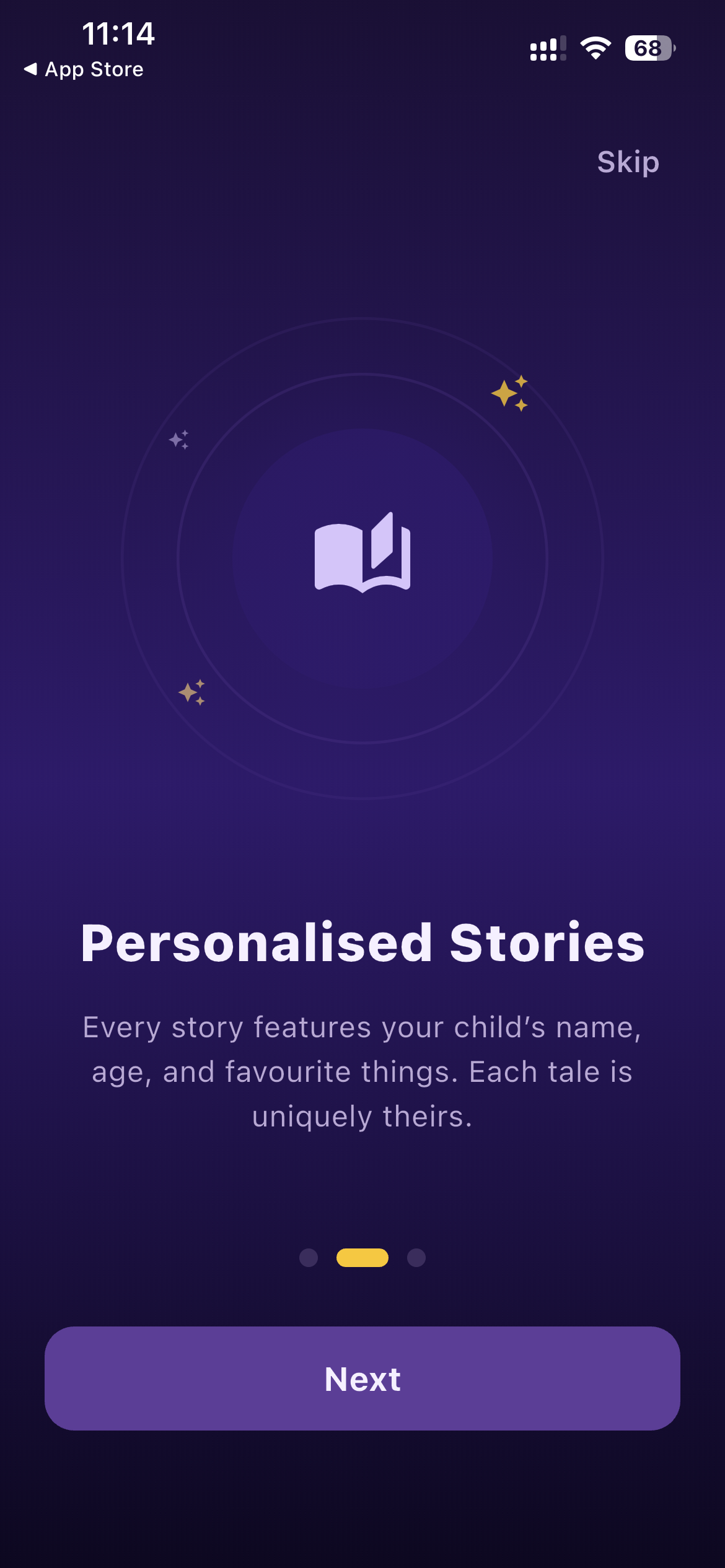 TaleTuck onboarding: Personalised Stories