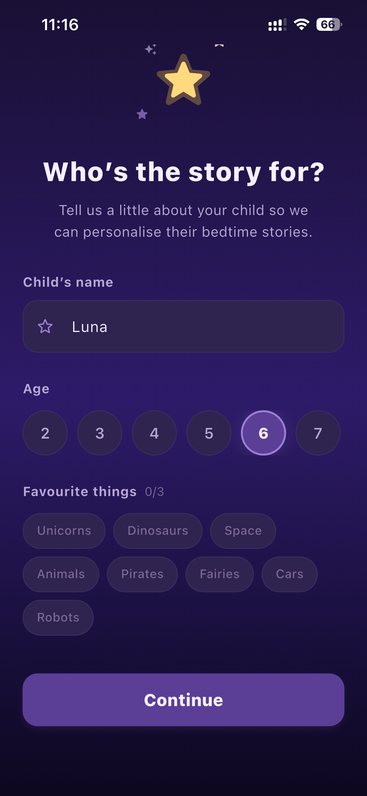 TaleTuck child profile setup