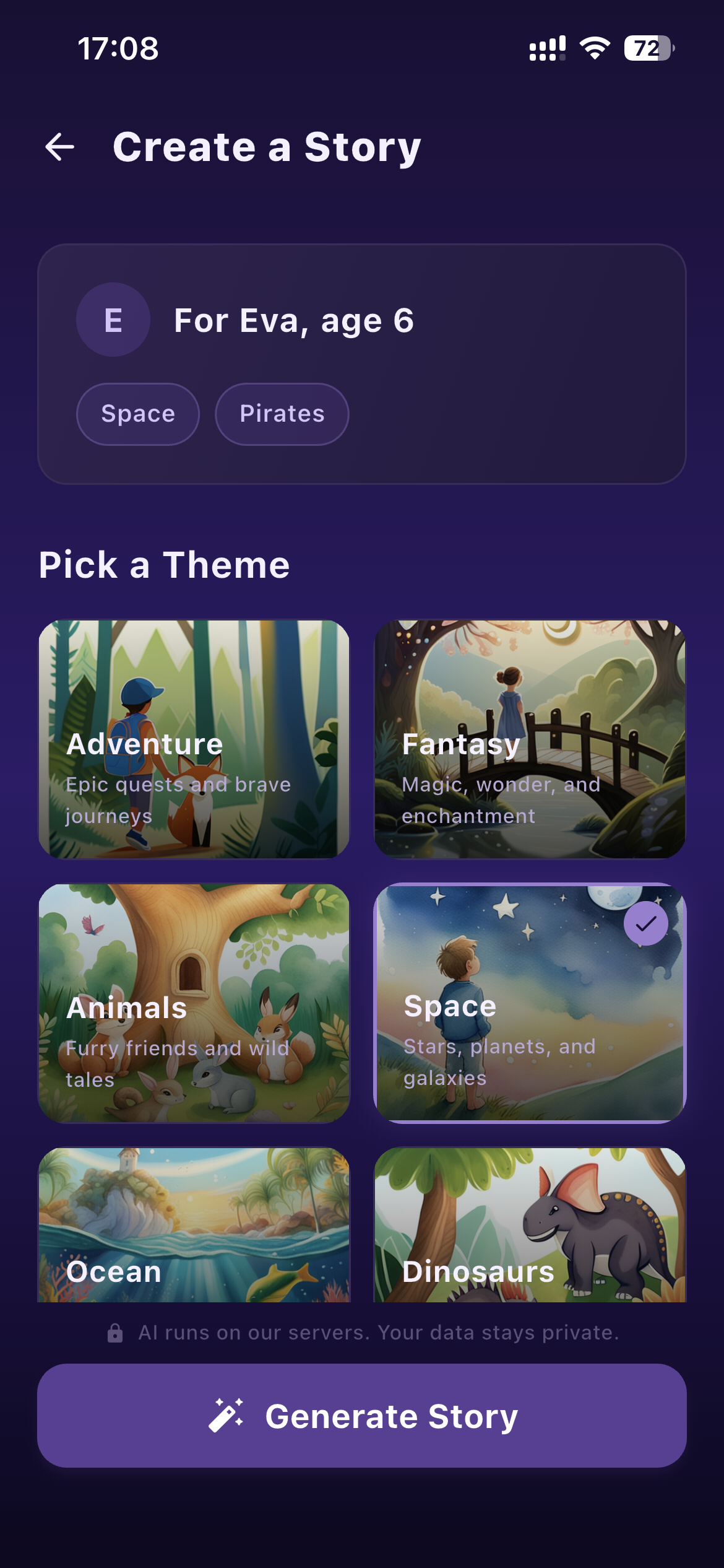 TaleTuck create a story theme picker