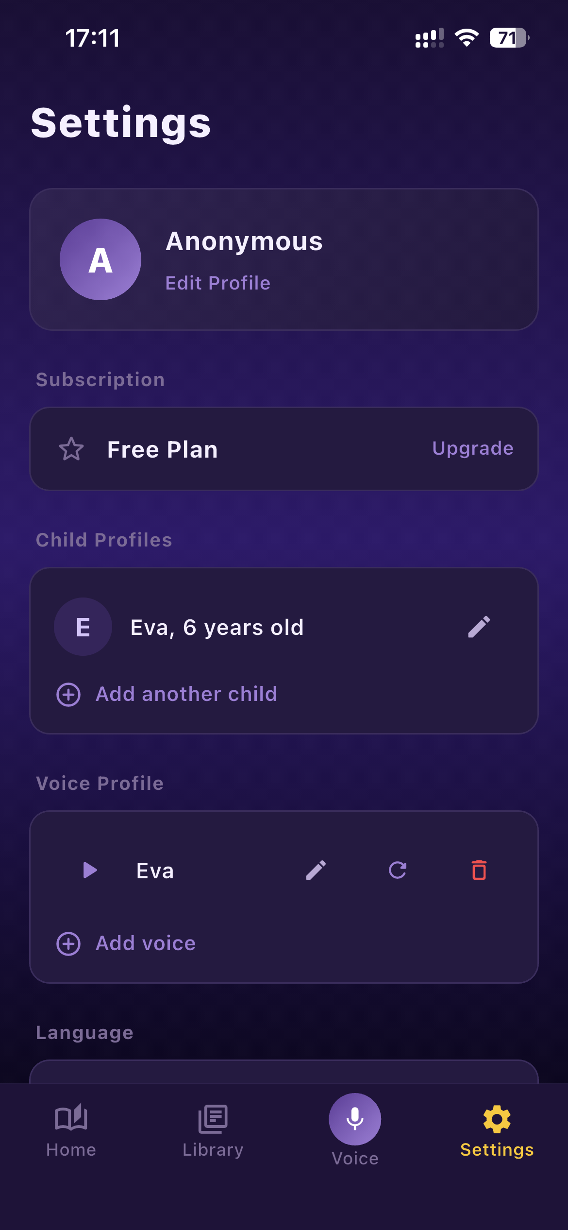 TaleTuck settings screen